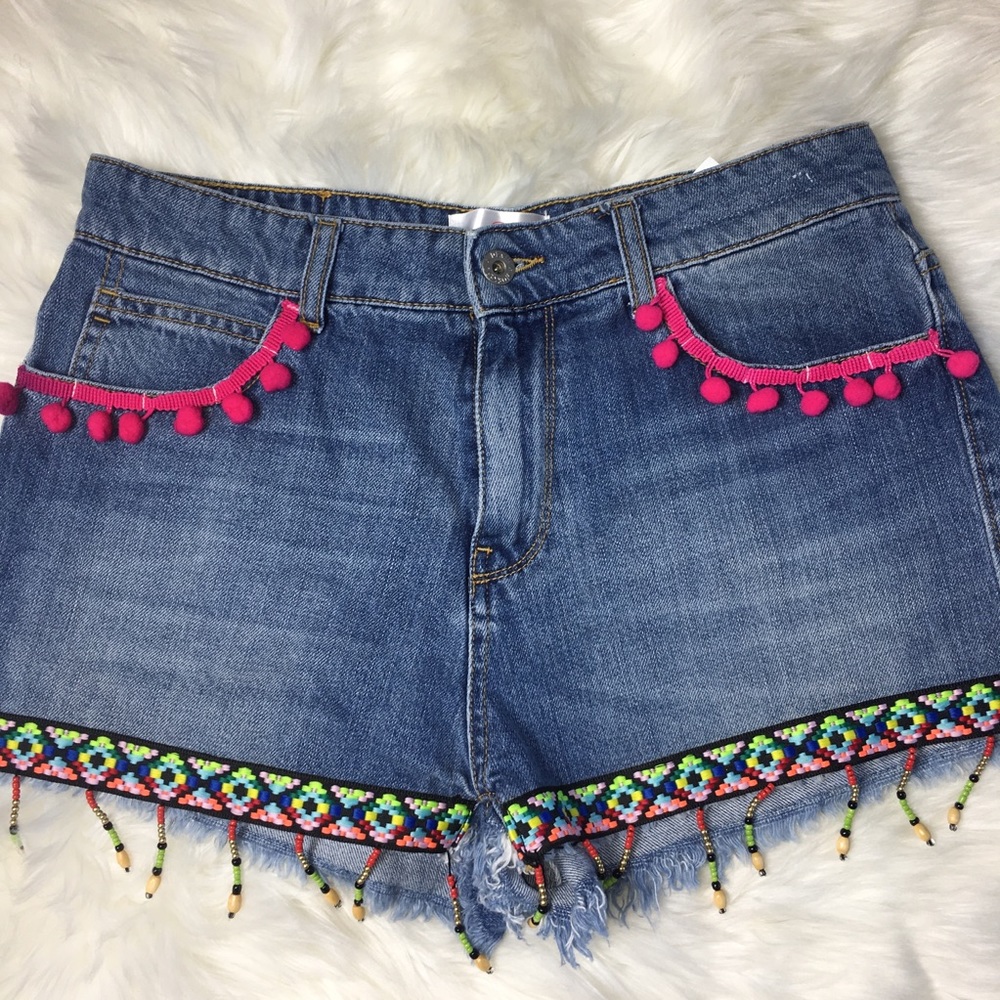 ❤️🧡💛💚💙💜Boho style jeans shorts
